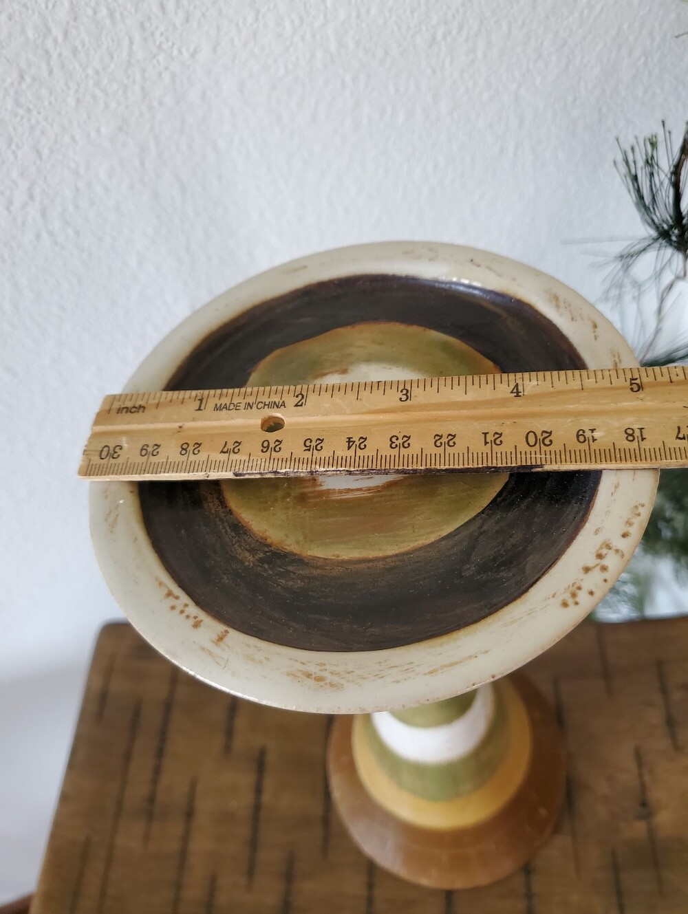 Vintage MCM Striped Ceramic Pillar Candle Holder Retro Earth Tone Pottery Boho - Picture 3 of 11